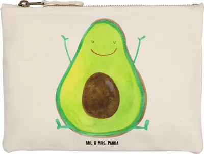 Produktbild von Mr. & Mrs. Panda Mäppchen Avocado Glücklich Größe M - Weiß - Geschenk, Kosmetiktasche, Kulturbeutel, Chaos, Pouch, Frucht, Freude, Waschtasche, Gesund, Täschchen