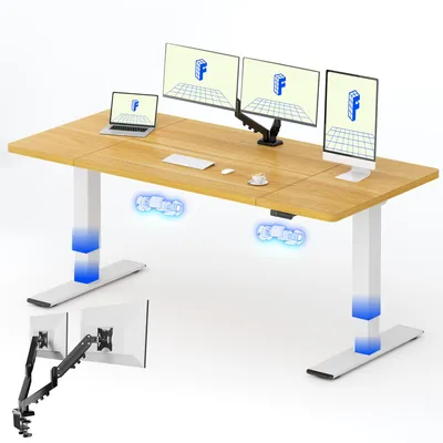 Produktbild von FLEXISPOT QB2 Höhenverstellbarer Schreibtisch Elektrisch 180x80cm, mit Monitorhalterung, 2 STARKE MOTOREN, 120 kg Tragkraft, 4 Memory-Funktion (Ahorn)