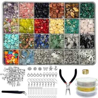 DIY-Set mit Natursteinkugeln, 24 Farben, 5-8 mm