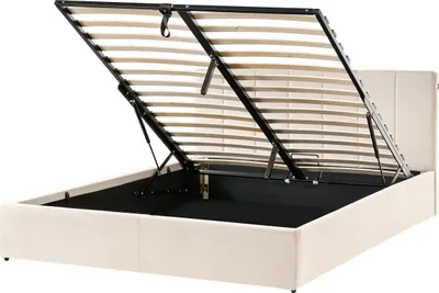 Produktbild von BELIANI Bett Hellbeige Samt Gesteppt mit Lattenrost 160 x 200 cm Hochklappbar Bettkasten Hohes Kopfteil Modern Schlafzimmer Doppelbett