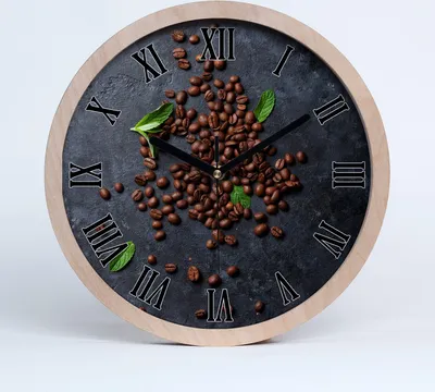 Produktbild von Holzuhr 30fi cm wanduhr - schwarze Spitzen - Kaffeebohnen
