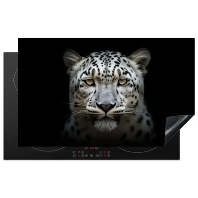 Produktbild von KitchenYeah© Herdabdeckplatte Wildtiere - Leopard - Porträt - Schwarz , 83x51cm, Küche Deko, Glaskeramikkochfeld Herdabdeckung, Abdeckplatte fùr Kochfeld