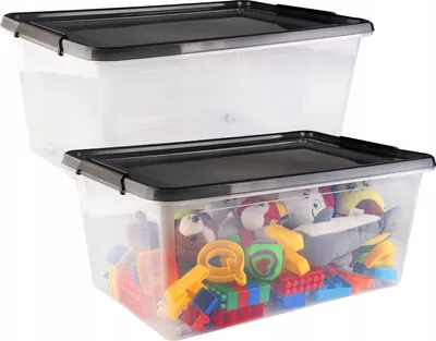 Zdjęcie produktu dla SuperButelki - Pojemnik plastikowy 40l, organizer z pokrywką, do przechowywania, HOME BOX z kółkami, uniwersalny, do biura, warsztatu, pokoju, szafy