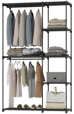 Produktbild von Stoffschrank Kleiderschrank mit Kleiderstange, Ablagen, fš¹r Schlafzimmer, Ankleidezimmer, 111 x 43 x 185 cm, Schwarz