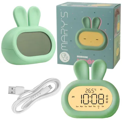 Produktbild von Nachttischlampe mit LED, Wecker, elektronische Uhr für Kinder, batteriebetrieben, Kaninchen-Design