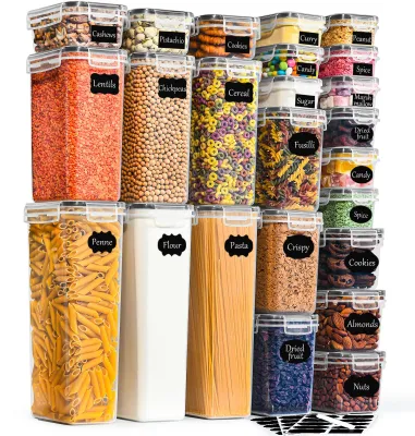 Produktbild von GoMaihe Vorratsdosen mit Deckel Luftdicht: 24er Vorratsbehälter Set für Mehl Zucker Müsli Nudeln | Luftdicht Aufbewahrungsbox Küche für Lebensmittel Mit Stift & Etikett | BPA-frei