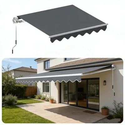 Produktbild von 4x3m mit Handkurbel Sonnenschutz Balkonmarkise mit UV-Schutz Witterungsbeständig Winkel Einstellbar Wasserdicht Klemmmarkise für Balkon Terrasse