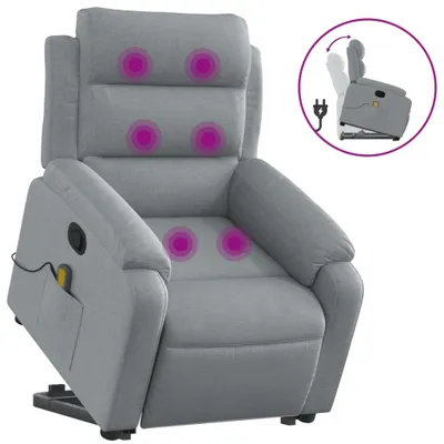 Image de vidaXL Fauteuil de massage avec releveur Gris clair Tissu