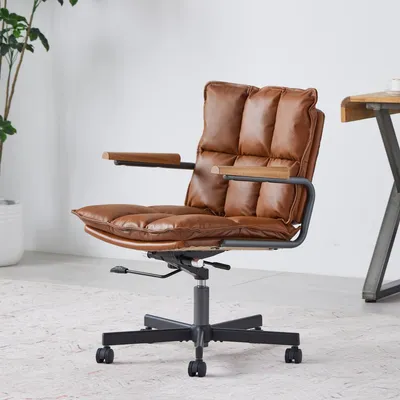 Obrázek produktu pro Kancelářská židle, kožená, ergonomická, otočná, křeslo pro manažery, s nastavitelnou výškou, s podloketníky, barva hnědá