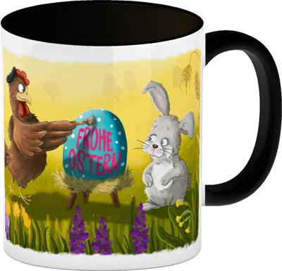 Produktbild von Frohe Ostern Kaffeebecher Henkel und Innenseite Schwarz
