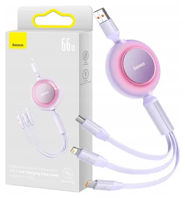 Zdjęcie produktu dla Baseus CAMJ010105, USB A, USB C/Micro-USB B/Lightning, USB 2.0, 0,48 Gbit/s, Fioletowy