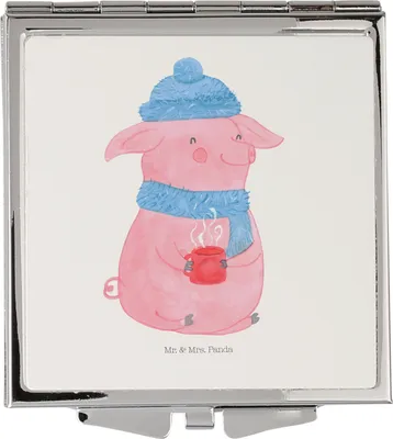 Produktbild von Mr. & Mrs. Panda Reise Spiegel Schwein Glühwein - Weiß - Geschenk, Weihnachtsmarkt, Weihnachten, Schminkspiegel klein, Mini, Glühschwein, Quadratischer, Klappbarer