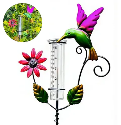 Produktbild von Garten Regenmesser mit Metallständer & Erdspieß, 119 cm hoch, frostbeständig & stabil, ideal für Terrasse, Rasen und Balkon