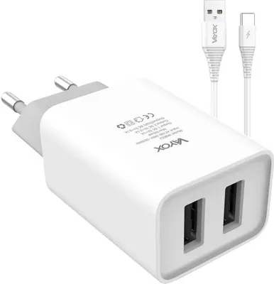 Obrázek produktu pro Nabíječka Vayox + kabel VA0052C | 2x USB 5V 2,1A | kabel USB-C | 1 m | Bílá