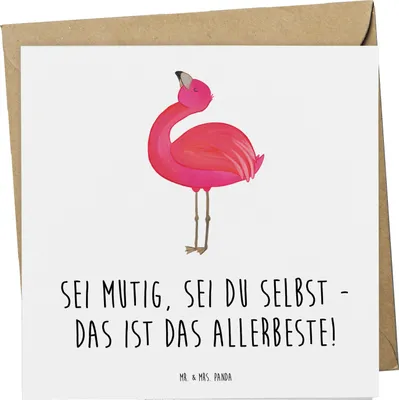 Produktbild von Mr. & Mrs. Panda Glückwunschkarte Mutig zu sich selbst stehen - Weiß - Geschenk, Klappkarte, du sein, Ermutigung, Stärke, Grußkarte, Zuversicht, Trost, doppelkarte, Mut