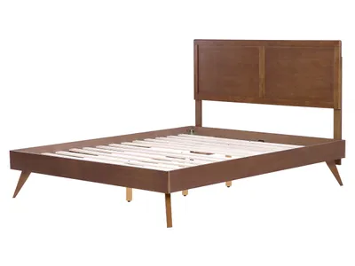 Obrázok produktu pre BELIANI Posteľ tmavé drevo MDF kaučukové drevo 160 x 200 cm drevený rám postele s roštom a čelom