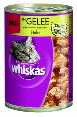 Produktbild von Whiskas Katzenfutter Nassfutter Adult 1+ mit Huhn in Gelee, 12 Dosen (12 x 400g)