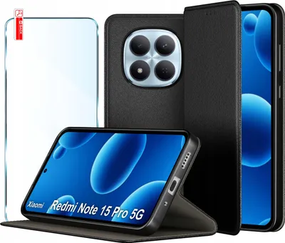 Zdjęcie produktu dla Etui Skórzane Zamykane MAGNETYCZNE do Xiaomi Redmi Note 15 Pro 5G + SZKŁO