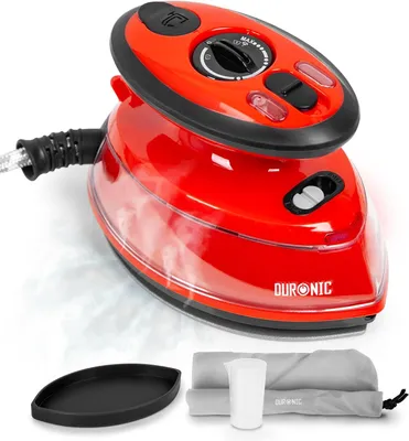 Produktbild von Duronic SI3 RD Mini Reisebügeleisen, 400W Mini Bügeleisen, Dampfbügeleisen 35ml Wassertank, kleines Reisebügeleisen dampf, Handbügeleisen Keramikfläche, für Kleidung nähen, 2 Betriebsspannungen