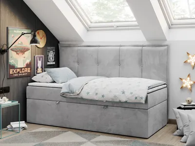 Produktbild von Boxspringbetten für Kinderzimmer, Jugendbett mit Matratze - BANCO - 90x200cm - Hellgrau - H3
