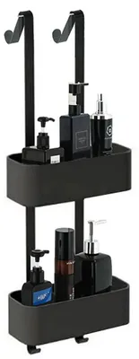 Produktbild von Duschablage ohne Bohren – 2-stöckige Duschablage – Wandmontage – Schwarz - Duschkorb selbstklebend mit Haken - Badaccessoires - Badezimmer Organizer