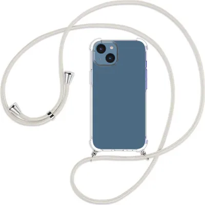 Produktbild von Handykette Backcover-Schutzhülle mit Band (Metall silberfarben) für Apple iPhone 14 (6.1'') - broken white