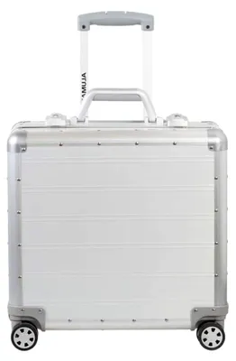 Produktbild von Business Trolley Gemini, Reisekoffer mit Overnight Fach, Rollkoffer aus Aluminium, Trolleykoffer mit 4 doppelten 360° Leichtlaufrollen Koffer ca. 42,5 x 40 x 21 cm, Silber Matt