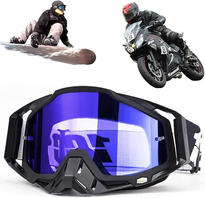 Productafbeelding van Motorbril - Crossbril Winddicht - Outdoor Activiteiten - Anti-condens UV - 20.5 x 9.5 cm - Zwart Blauw
