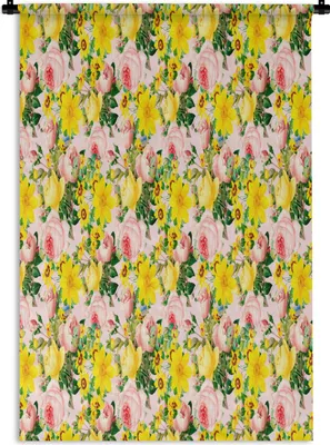Produktbild von MuchoWow® Wandteppich Wandbehang Blumen - Rosen - Muster 60x90 cm Tapisserie Dekoration Wandtuch - Foto-Teppich - Abwaschbar