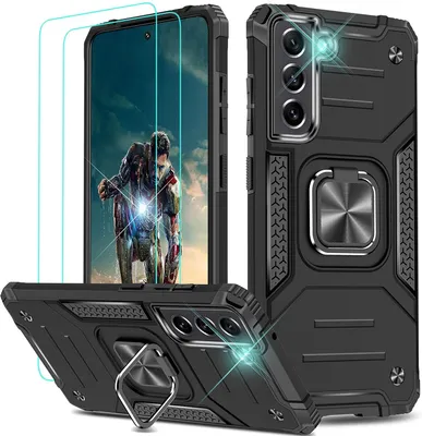 Image de Coque de protection pour Samsung Galaxy S22, noire, avec protection arrière renforcée et anneau