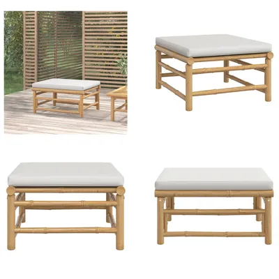 Produktbild von vidaXL Gartenhocker mit Hellgrauem Kissen Bambus - Gartenhocker - Fußschemel - Schemel - Fußhocker