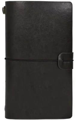Produktbild von A6 Notizbuch aus Leder, klassisches nachfüllbares Tagebuch/Reisetagebuch mit leeren Seiten und Gummibandverschluss, Arbeitsnotizbuch, Skizzenbuch/Notizblock, 4 Designs (schwarz)