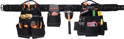 Produktbild von VEVOR Werkzeuggürtel, 18 Taschen, Profi-Handwerkergürtel, Hammerhalter, Werkzeughalter, Arbeitsgürtel für Elektriker, Schreiner & Bauarbeiter, Schürzenorganizer, verstellbar von 800 bis 1310 mm