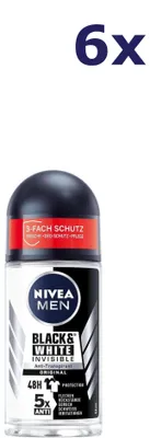Produktbild von 6x Nivea Men Antitranspirant Roll-on Black & White Invisible 50 ml