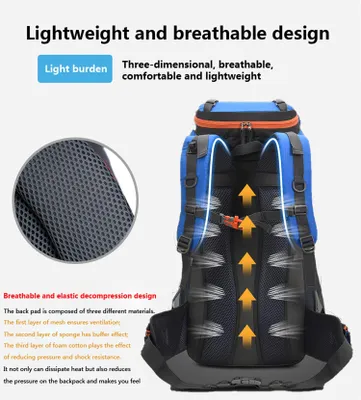 Obrázok produktu pre Turistický batoh 60 l, vodotesný, s pláštenkou, pre outdoor