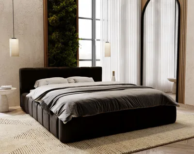 Obrázek produktu pro Čalouněná postel GrainGold Split 180x200 cm - postel 180x200, čalouněná postel s roštem - manželská postel s roštem - černá (Spark 30)