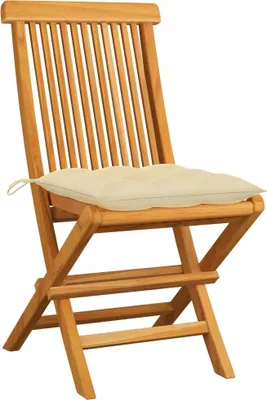 Produktbild von vidaXL Gartenstühle mit Cremeweißen Kissen 2 Stk. Massivholz Teak
