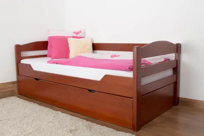 Produktbild von Einzelbett / Funktionsbett "Easy Premium Line" K1/h/s inkl. 2. Liegeplatz und 2 Abdeckblenden, 90 x 200 cm Buche Vollholz massiv Kirschfarben