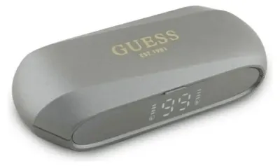 Zdjęcie produktu dla Guess Elongated Metalic Printed Logo - Słuchawki Bluetooth TWS + etui ładujące (szary)
