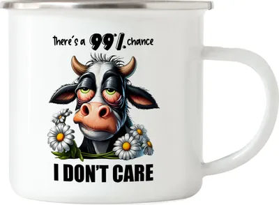 Produktbild von There's a 99% chance I don't care Genervte Kuh Emaille Tasse - Witziger Spruch