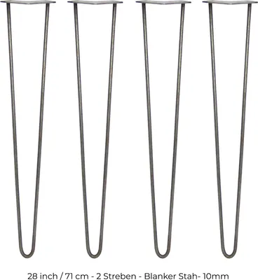 Produktbild von SKISKI Legs 4 x 2 Streben Hairpin-Legs Haarnadelbeine Haar-Nadel-Beine Haarnadel-Beine Tischbeine Stuhlbeine Möbelbeine Möbelfüße Haarnadel-Tischbeine 71cm H 10mm D Rohstahl