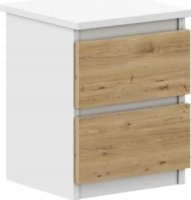 Produktbild von VBChome Nachttisch 30 x 26 x 38 cm Weiß - Eiche Nachttisch mit 2 Schubladen für das Schlafzimmer Grifflose Büro Zimmer