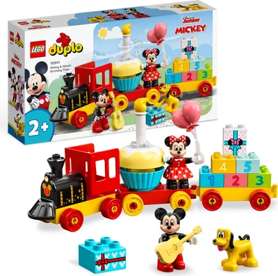 Produktbild von LEGO DUPLO | Disney Mickys und Minnies Geburtstagszug, Zug-Spielzeug mit Kuchen und Ballons, inkl. Micky und Minnie Maus-Figuren, Geschenk für Kleinkinder, Mädchen und Jungen ab 2 Jahren 10941