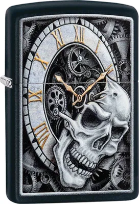 Produktbild von Zippo Totenkopf-Uhr | 29854 | Black Matte | Benzin | Windfestes Sturmfeuerzeug