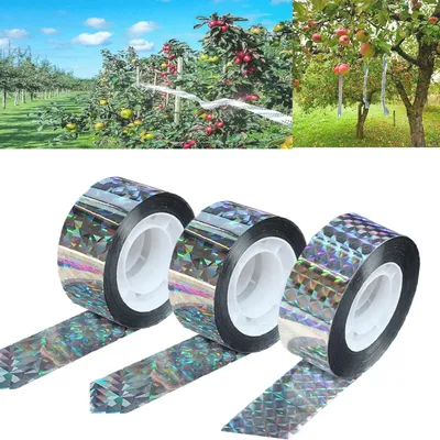 Obrázok produktu pre TRANKIELO® - Reflexná páska na odpudzovanie vtákov - 3 rolky. Odpudzovač vtákov - 50 m x 2,4 cm a 80 m x 2,4 cm, určené pre záhrady