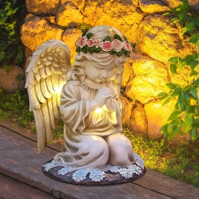 Solar-Engelfigur mit LED, betender Schutzengel, wetterfest, 20,5 cm