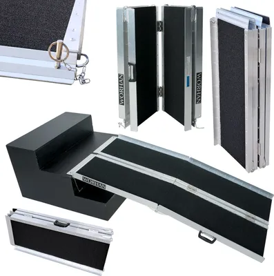 Zdjęcie produktu dla WORHAN® Rampa dla wózków inwalidzkich składana 153cm 272kg składana Mobilna aluminiowa antypoślizgowa rampa dla wózków inwalidzkich Duży wybór 1.53m R5J