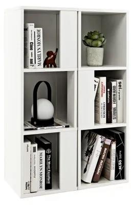 Produktbild von Bücherregal mit 3 Etagen, 6 offenen Fächern und Kippschutz, moderner Stil, für Wohnzimmer und Schlafzimmer, Weiß