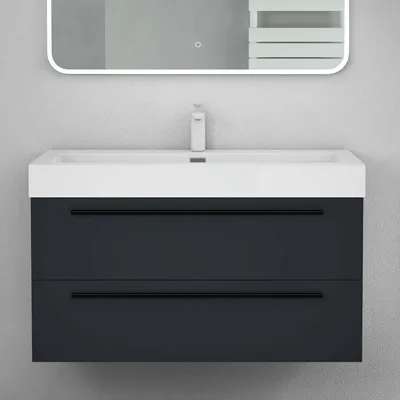 Produktbild von Mai & Mai Badmöbelset Komplett Set Waschbeckenunterschrank 100cm Unterschrank mit Waschschbecken aus Mineralguss Quadratto