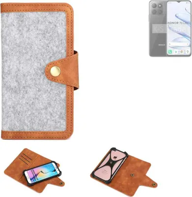 Produktbild von K-S-Trade Handyhülle kompatibel mit Honor 70 Lite Schutzhülle Filz-Hülle Kunst-Leder hellgrau braun (1x)